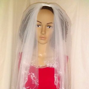 2 Tier White Bridal Veil with Beaded Sequins